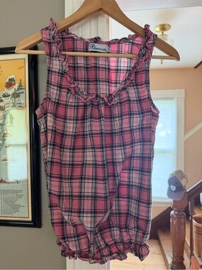 Pink Plaid Ruffle Tank Top 100% cotton